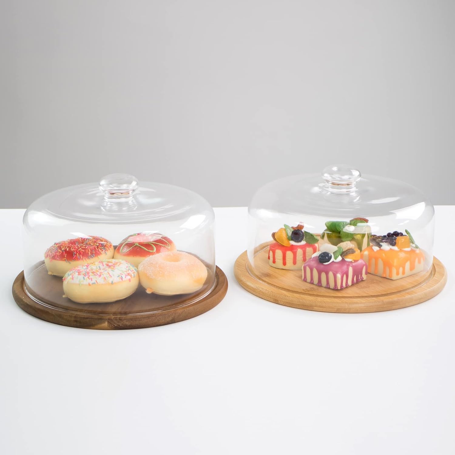 Cúpula de postre de vidrio de 12.2 pulgadas con base, bandeja decorativa para tartas de 11.0 pulgadas con cubierta de cúpula de cristal, bandeja de servidor de exhibición de frutas para cocina,