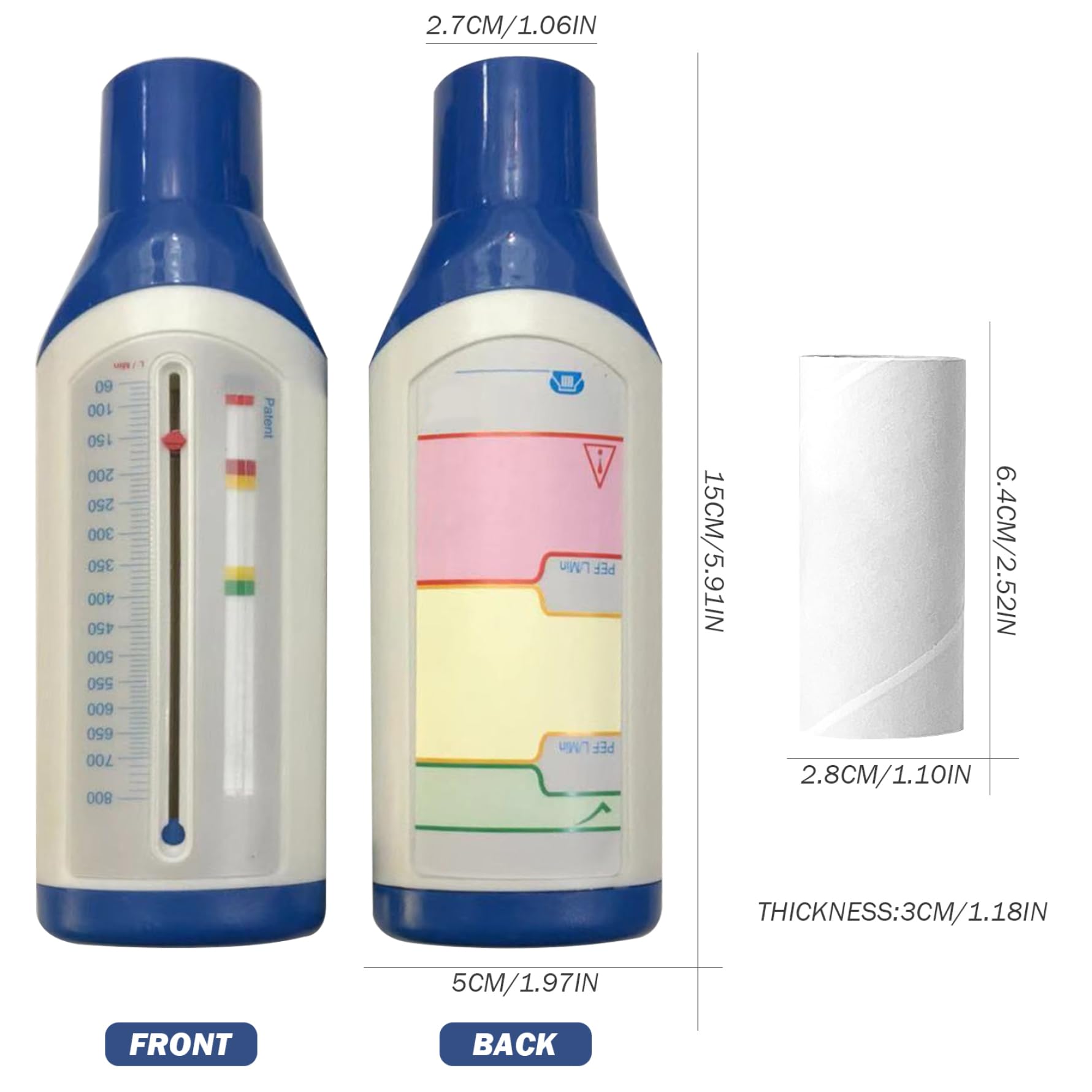 Espirómetro Flujos máximos portátiles Medidor de bolsillo personal Spirómetro de incentivo Adulto con escala y boquilla Respiración Dispositivo de ejercicio para pulmones Monitor de asma, espirómetro