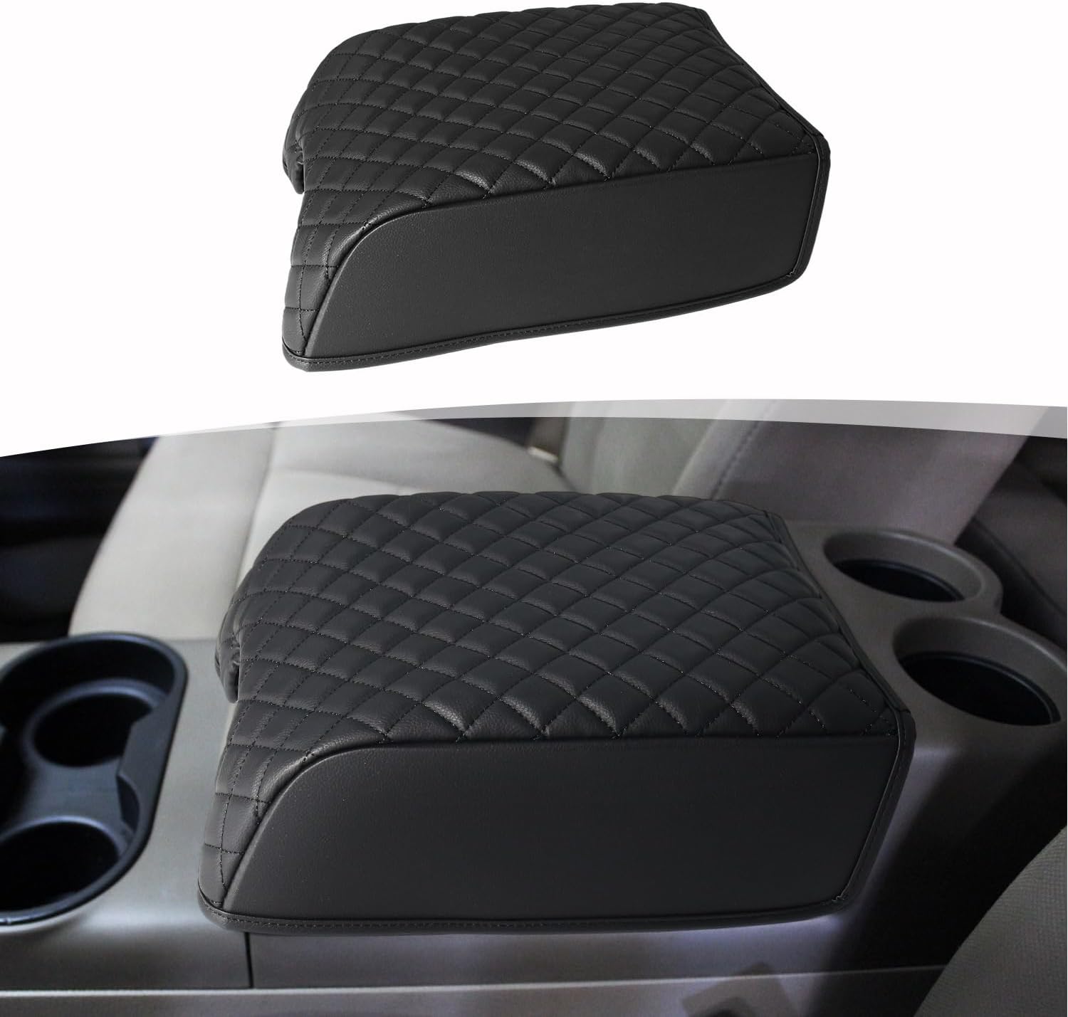 Center Console Armrest Cover for F150 XL XLT 2004-2014, Ford Expedition 2007-2017, Lincoln Mark LT 2006-2008, PU Leather Middle Console Lid Protector Arm Rest Cushion Anti-Scratch Thick Pad, Black