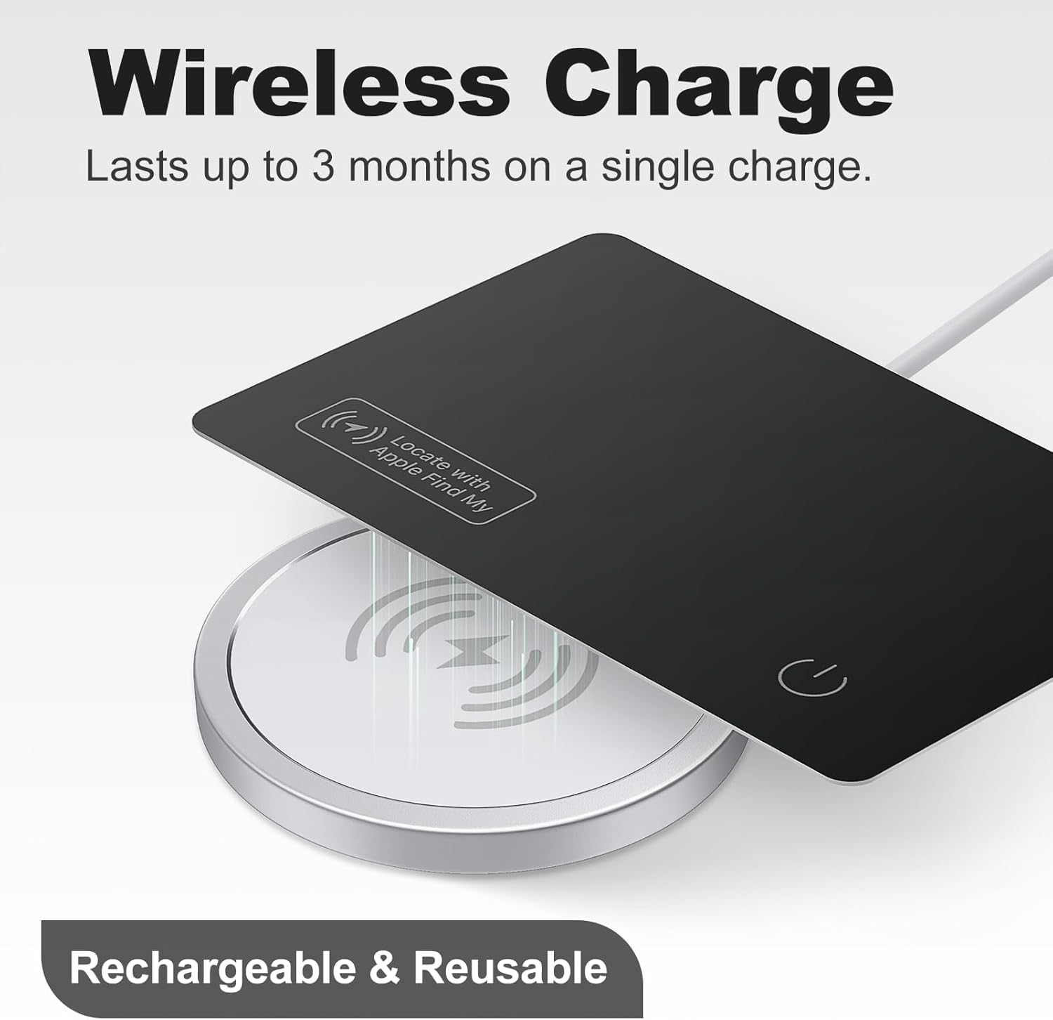 VODESON Smart Wallet Tracker Card wirelessly charging on a circular charging pad.