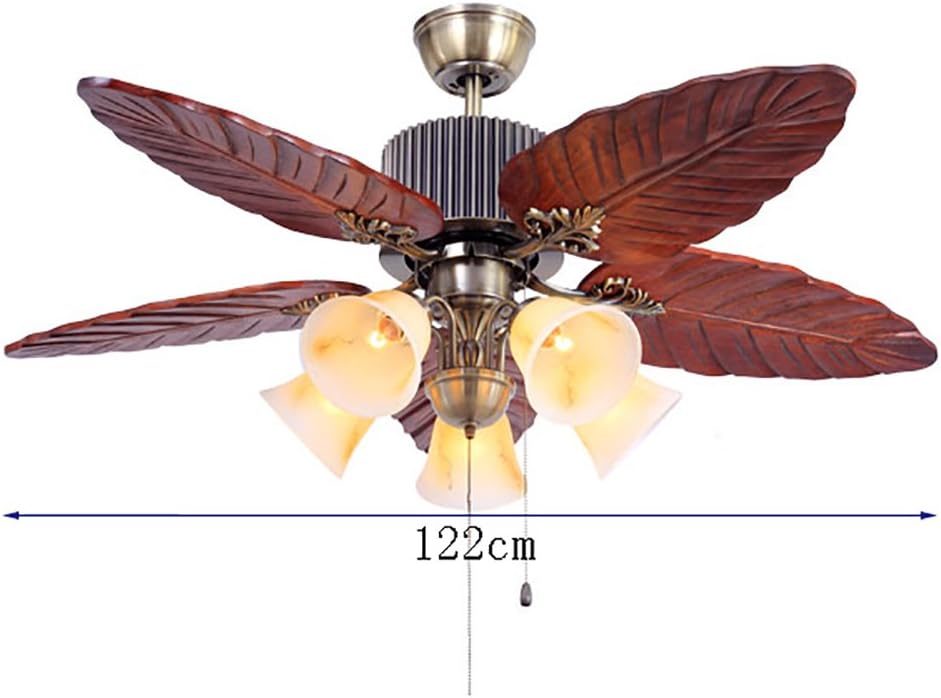 YUEGOO Ceiling Fans with Lamps,Retro Ceiling Fan Light Restaurant Solid Antique Lamp Fan/5 Lights