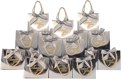 Miniatura 55 de TKSBAG Paquete de 50 bolsas pequeñas de regalo de agradecimiento con asas de 5.5 x 2.5 x 4.7 pulgadas, mini bolsas de regalo negras a granel