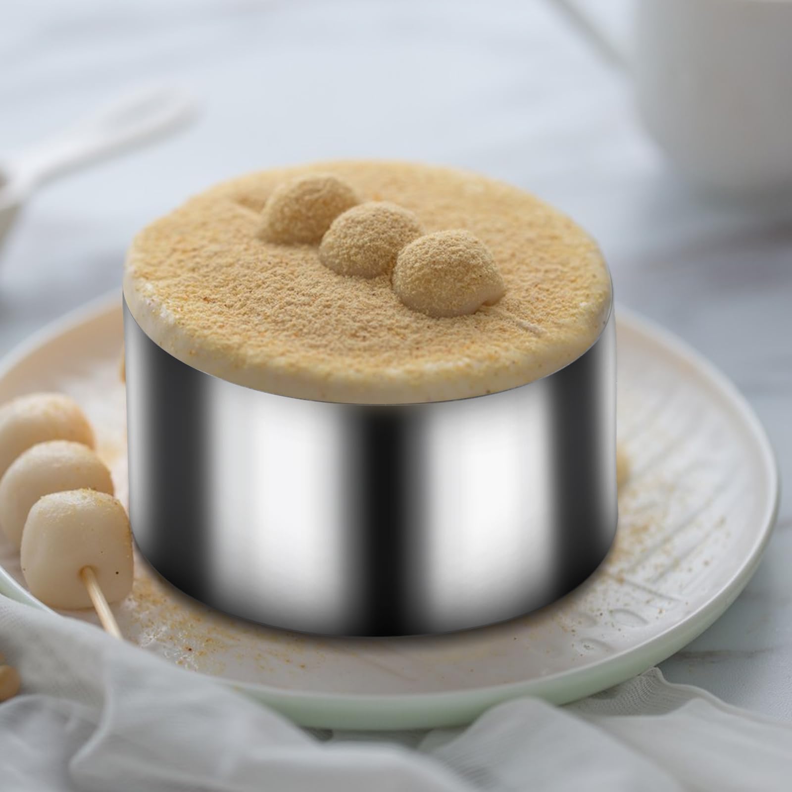 Stampo Tondo Acciaio Inox 7.6cm - Set 4 Anelli E 4 Spingitori Per Dessert