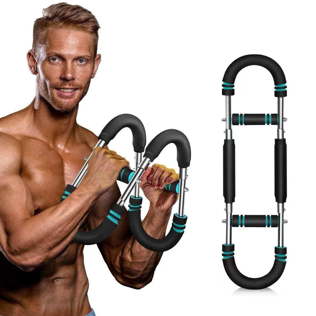 40-100 LBS Adjustable Power Twister Arm Trainer, Forearm Triceps Chest Enhanced Exercise Strengthener, Portable Detachable Spring Resistance Upper Body Fitness Machine for Home & Gym Workout Equipment