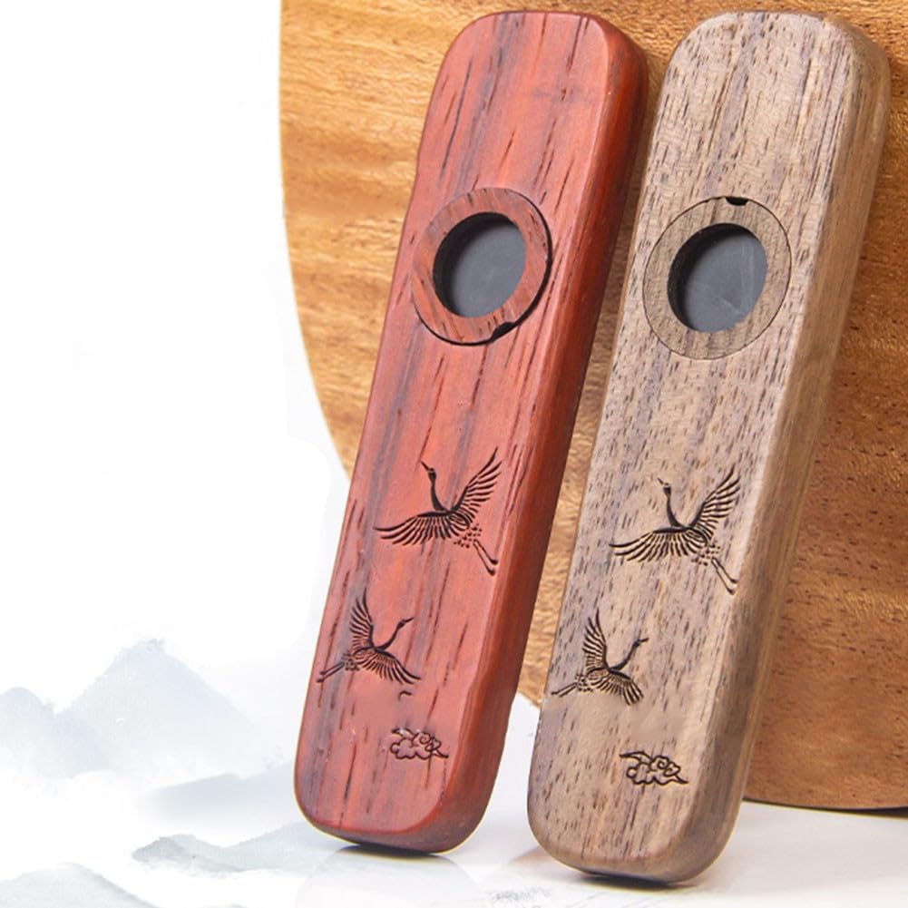 Kazoo en bois pour débutants – Instrument à vent folk en acajou avec diaphragmes, cadeau de musique de fête pour guitare et ukulélé (noyer noir)