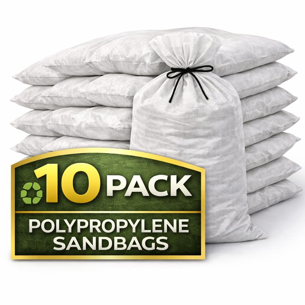 Heavy Duty Sandbags Pack of 10 – 33 x 76 cm (13" x 30") Polypropylene Reusable Flood Defense Bags for Construction, Debris & Garden Waste