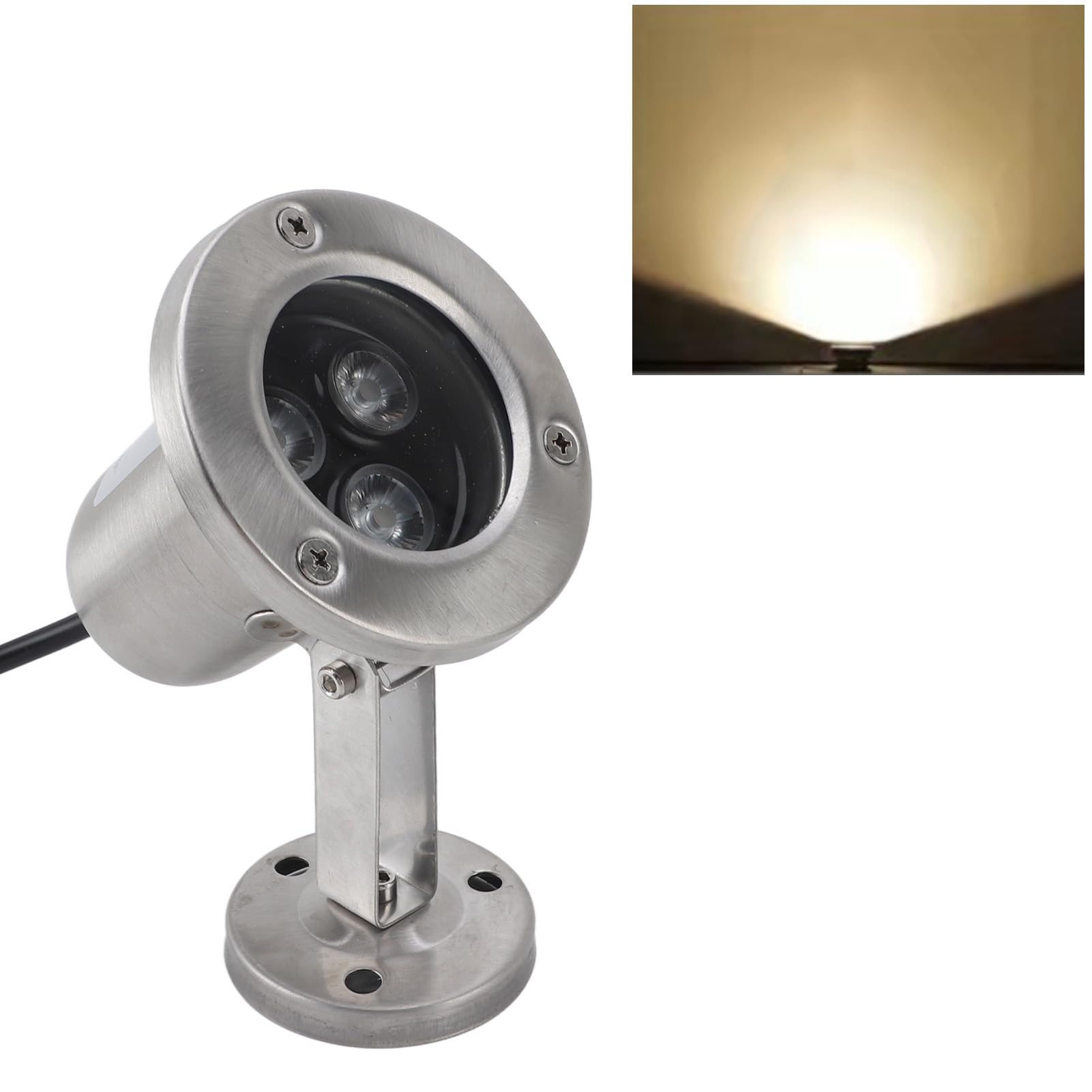 Foco Sumergible LED Impermeable de Acero Inoxidable para Estanque, Fuente, Piscina, Ambiente Subacuático (Blanco cálido)