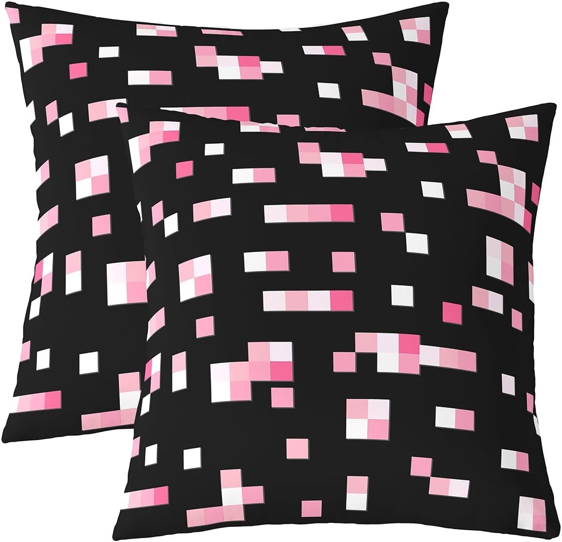 Pink Geometric Grid Throw Pillow Covers Set of 2,Miner Theme Cushion Cases for Kids Teens Adults Geometric Grid Pillow Cases Pixelated Style Living Room Sofa Bed Decor,22" Lx22 W