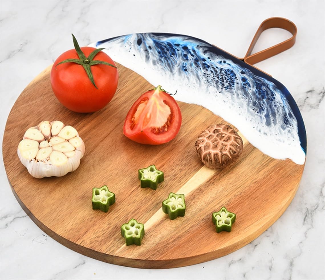 Tabla de Corte Profesional Tabla de Cortar de Madera con Mango, Tabla de Cortar Decorativa, Tabla de Servir de Madera para Pizza, Queso, Carne y Fruta Resistente y Antideslizante(30 * 38cm)