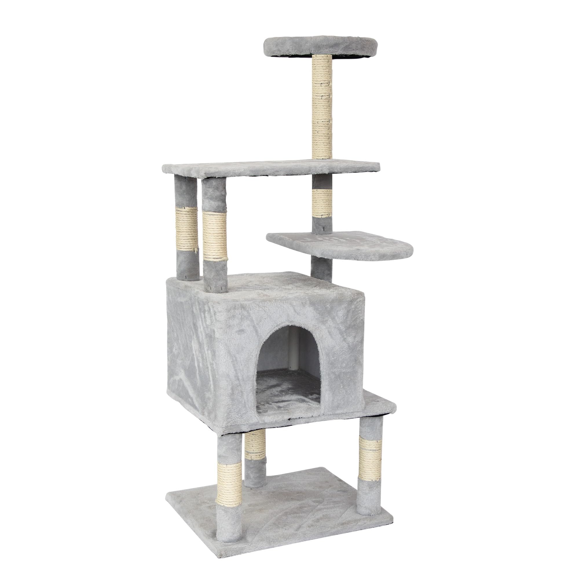 51-Inch Cat Houses for Indoor Cats, Multi-Level Cat Activity Tree with Sisal-Wrapped Scratching Posts, Cozy Plush Perch, Climbing Ramp, Plush Toys, Interactive Features, Design for Playful Cats