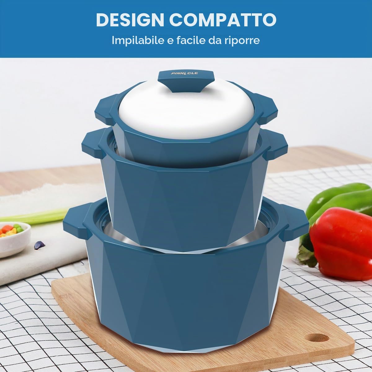 Pinnacle - Casseruola isolata con coperchio, set da 3 pezzi, 3/2/1 qt. Scaldavivande termiche per zuppa/insalata, contenitore per alimenti caldi in acciaio inox, set regalo per mamme - Vacanze
