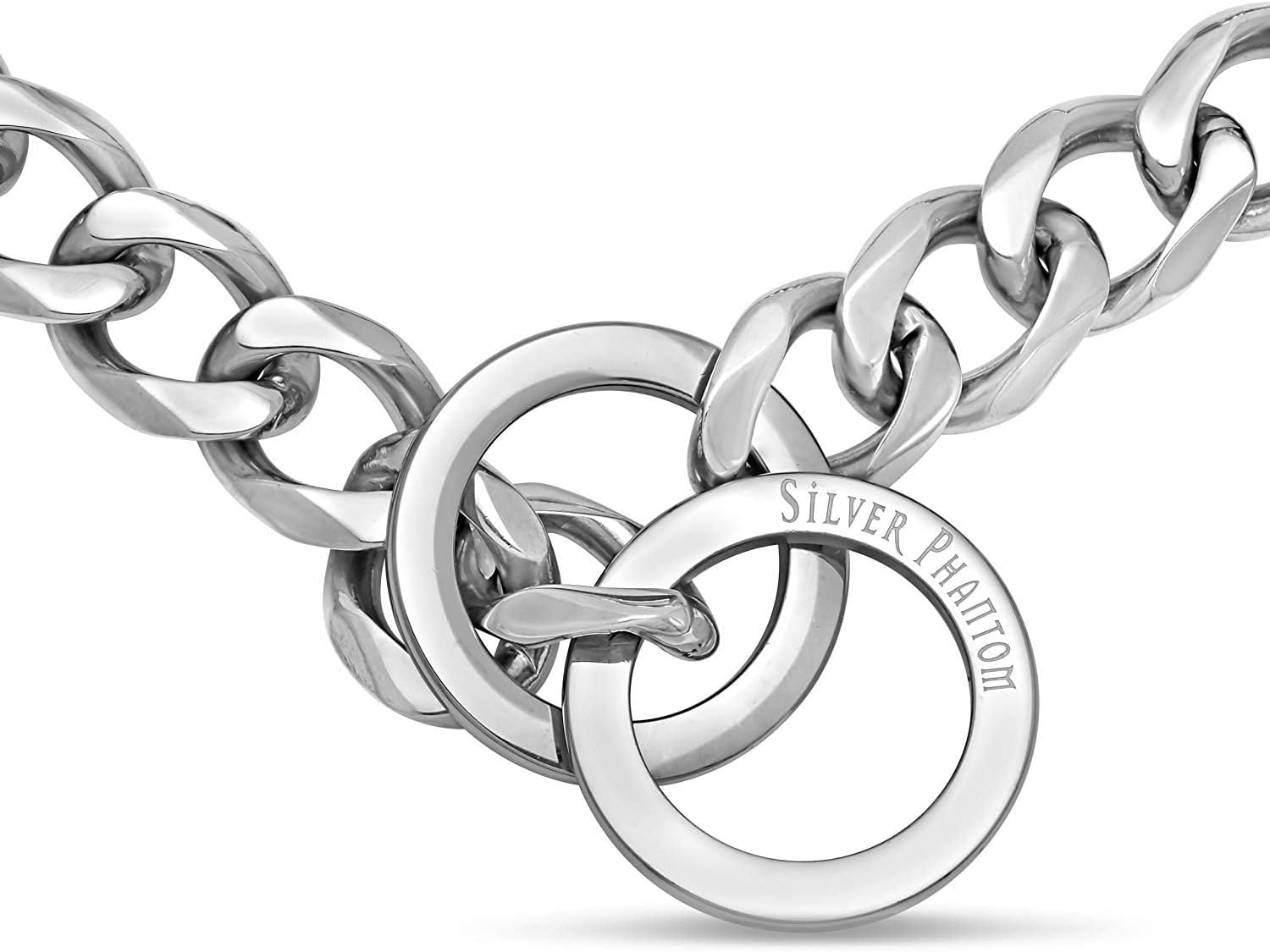 Silver Phantom Jewelry Cuban Chain Dog Collar - Stainless Steel for Large Breeds - Silver