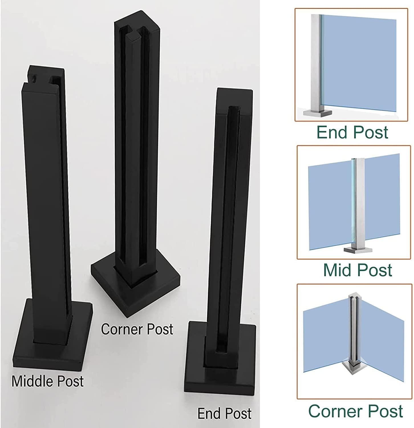 POCHY 1pc Morsetto per ringhiera Post per ringhiera in Vetro per Esterni 25/30/33/37/41/45/50/53 Pollici Alto Spigot Balaustra Quadrato Morsetto per ringhiera