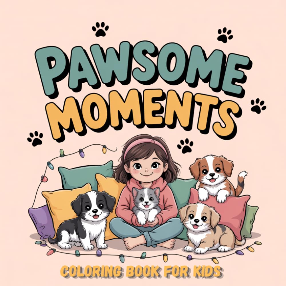 Pawsome Moments Coloring Book for Kids: Adorable Pages of a Girl and Her Puppy & Kitten Best Friends, Ages 4-8