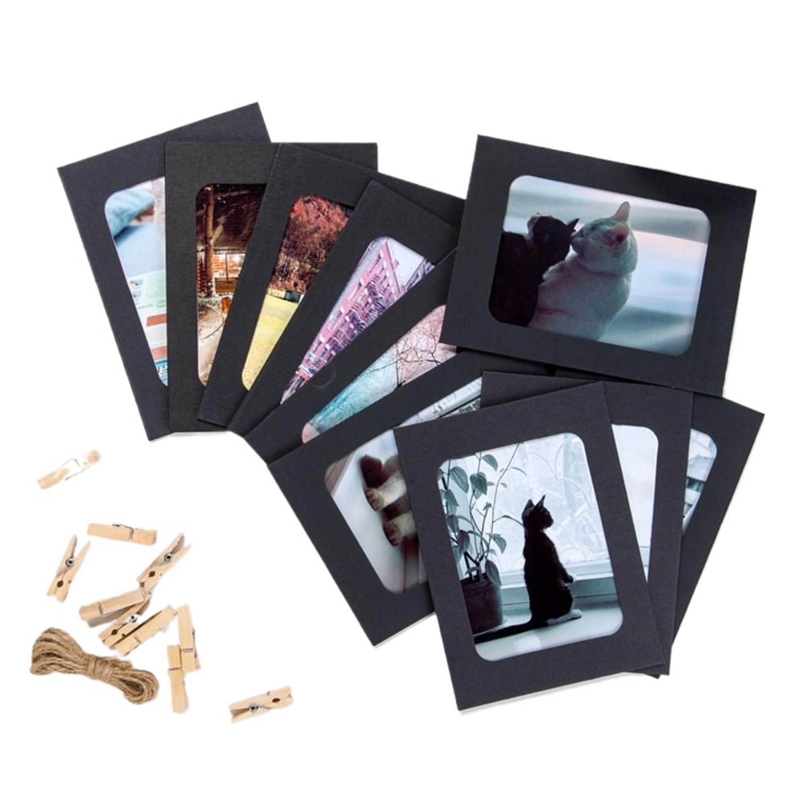 Gwyzax Paper Picture Frames 50Pcs/set Paper Picture Photo Frames Practical DIY Kraft Photos Album Combination Frame Durable With Clips Home Decoration(Black)