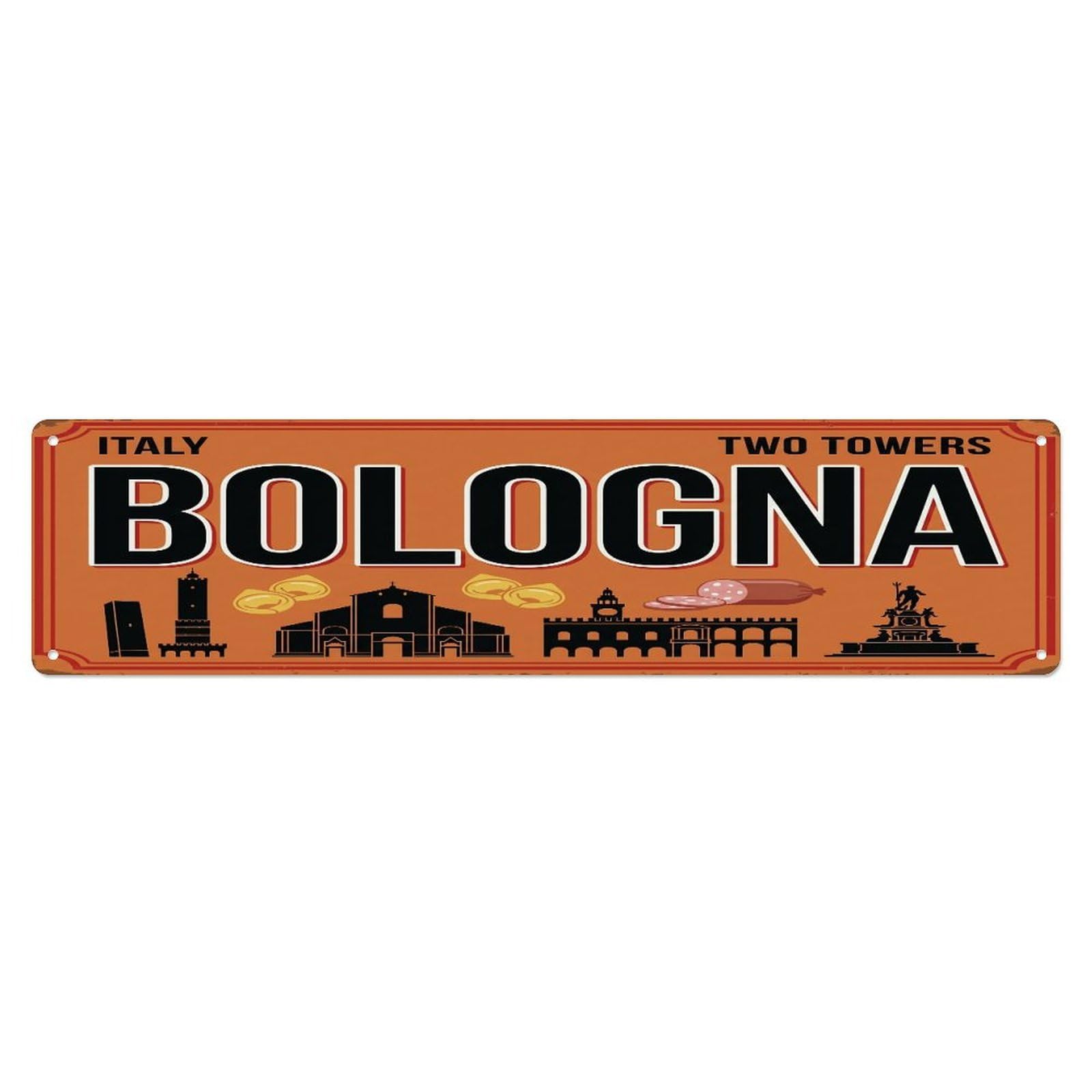 Tgrcjimh Style Metal Tin Sign Vintage Travel Bologna Italy Towers Tortellini