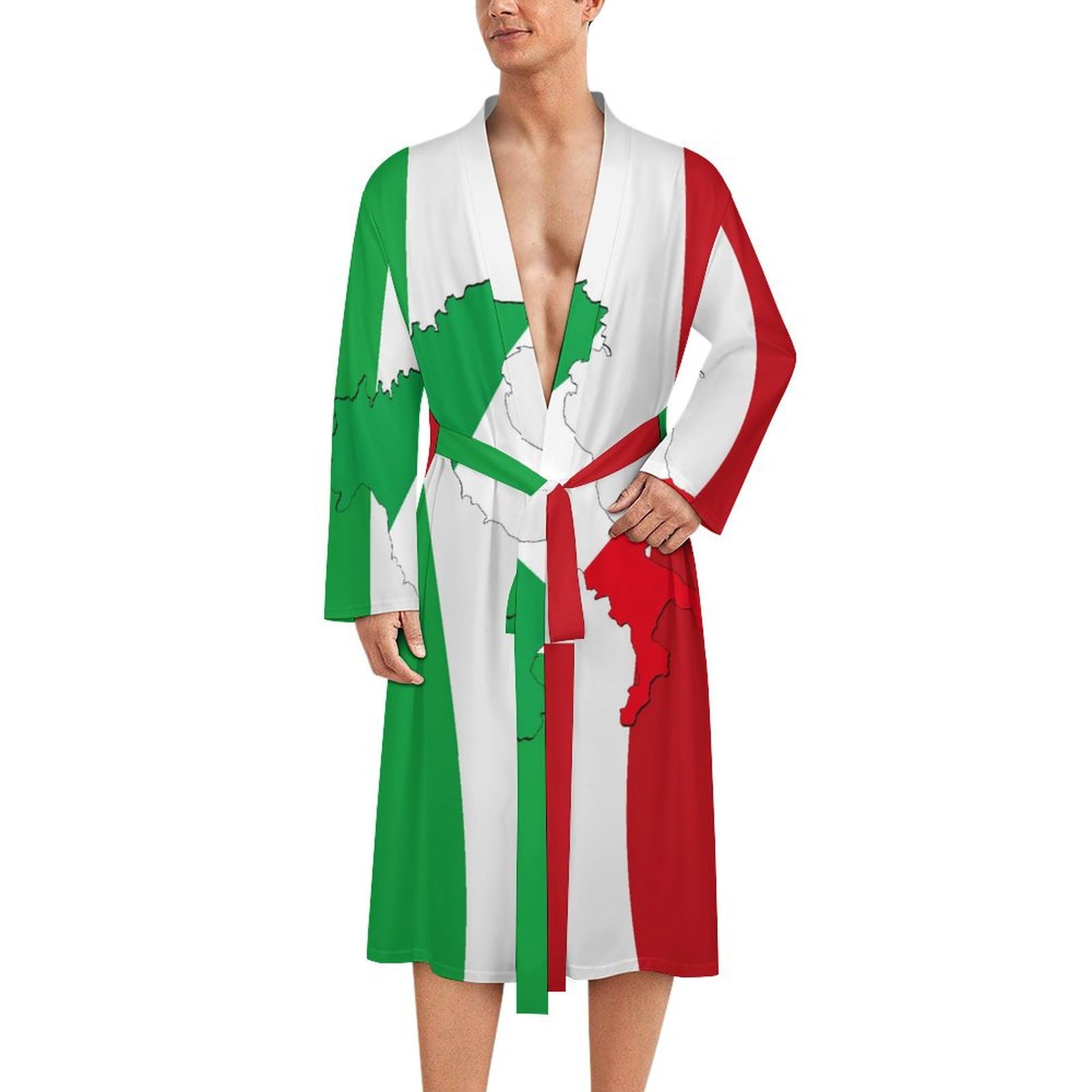 Fwjzdsp Unisex As Pic Italy Flag With Italy Map Mens Summer Robes Lightweight Bathrobe Bath Robe Knee Length Shawl Collar Loungewear
