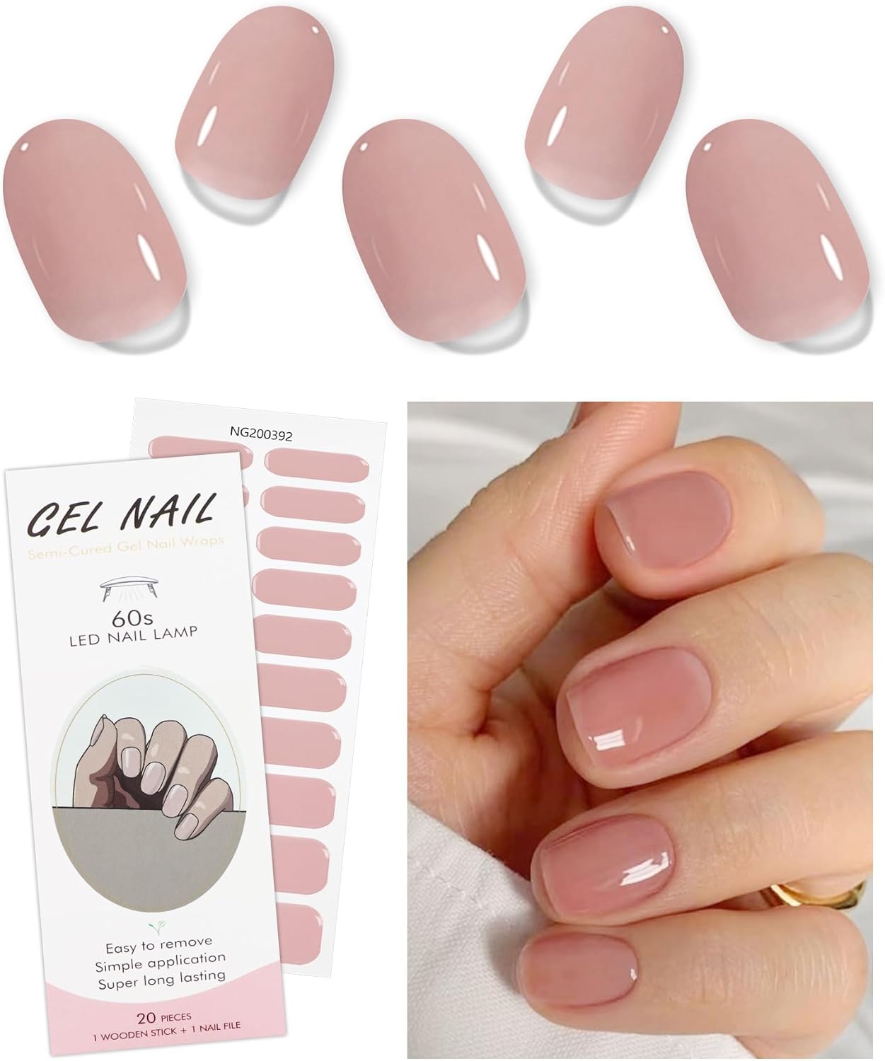 JMEOWIO Effen Crème Roze Nagelfolie UV Gel Nail Art Sticker Nagelsticker Selbstklebend Nagel Decoratie