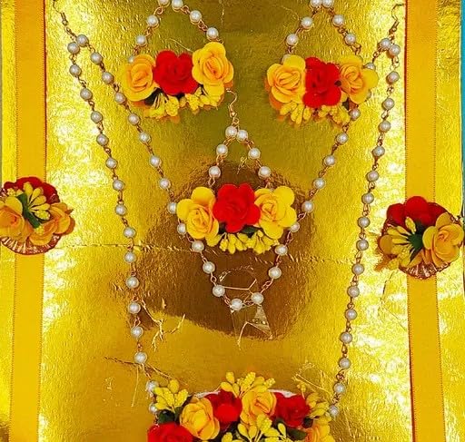 Dhrisaan Haldi Jewellery for Womens Bridal Mehandi Jewellery Set Floret Gota Patti Necklace, Earrings & Maang Tika For Women & Girls (Jewellery Design-12) (B0D9H3ZQ4S) Amazon Price History, Amazon Price Tracker