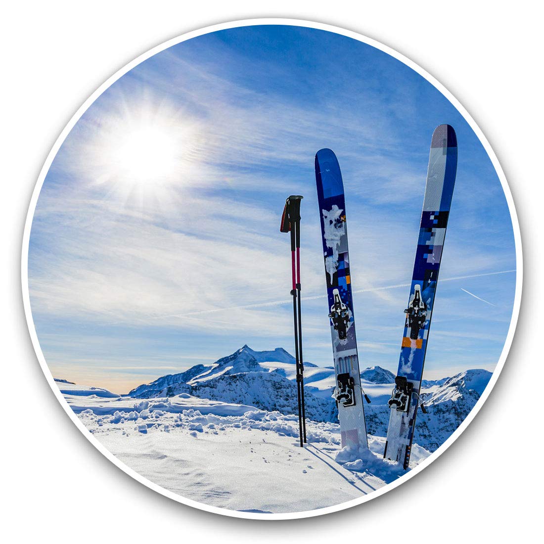 Destination Vinyl Ltd Snowy Mountain Ski Skiing 2151 Vinyl Stickers (Set Of 2) 7.5Cm - Snowy Mountain Ski Skiing #2151