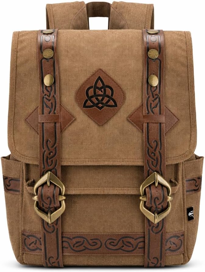 Vintage Celtic Viking Canvas Backpack for Men Women, Breathable Mesh Strap Rucksack for Commute Campus Travel (Khaki Brown) (Celtic Knot)