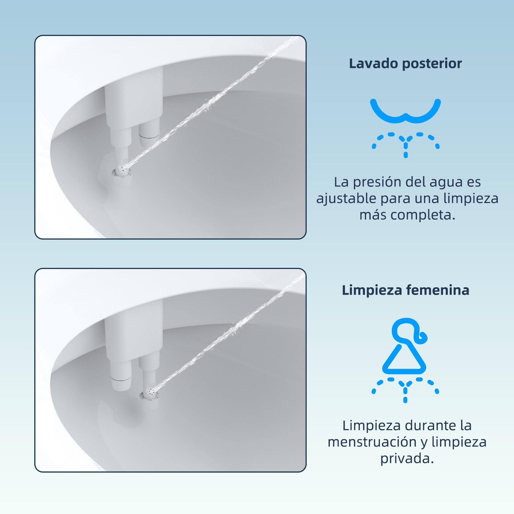 Hibbent Bidé de agua fría Ultra-Slim, accesorio de bidé para inodoro con doble boquilla no eléctrica, presión ajustable, fácil de instalar y usar