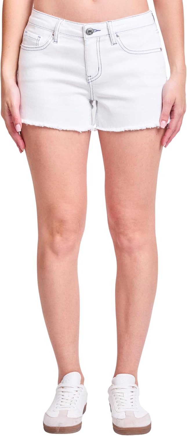 YMI Women's Luxe Low Rise Fray Hem Denim Shorts