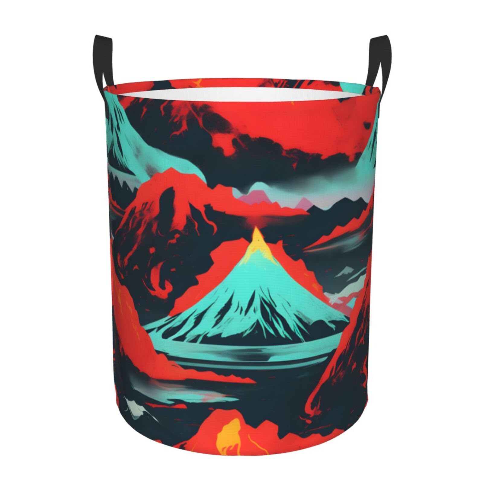 M Collapsible Laundry Hamper Round Volcano Bloom Print Storage
