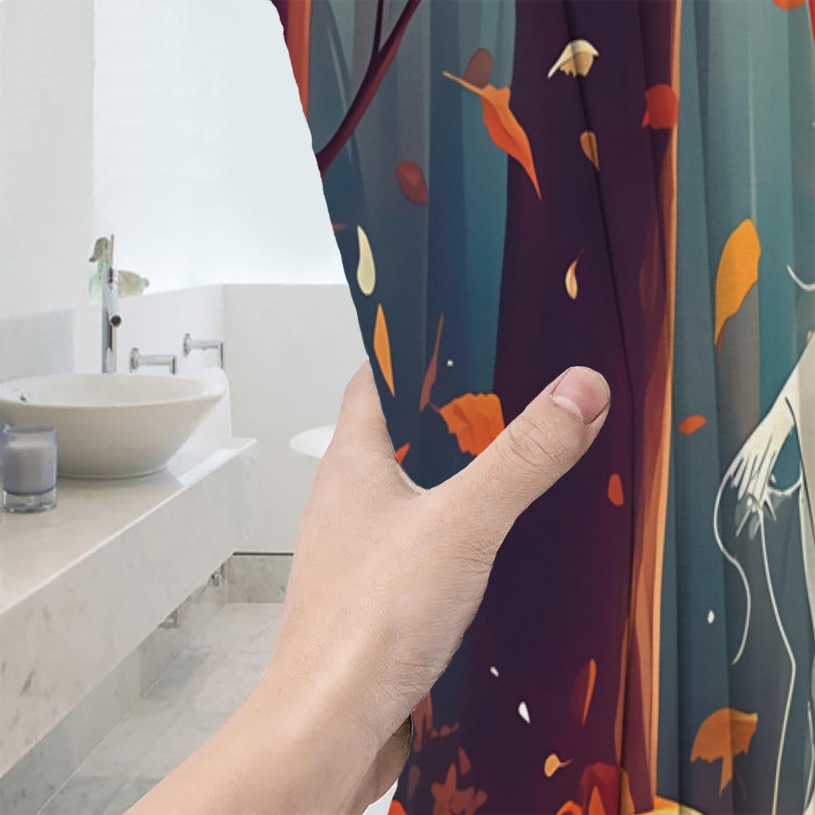 Duschvorhang Halloween Kürbisgeist Wald-Cartoon Duschvorhänge H240Xb200Cm | Anti-Schimmel Wasserdicht Polyester Stoff Waschbar Bad Vorhäng Für Badzimmer Mit Haken