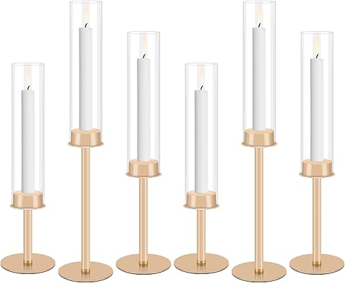 6 portavelas dorados, portavelas de cristal dorado para velas de pilar, para decoración del hogar, boda, comedor, fiesta decorativa (cristal dorado)
