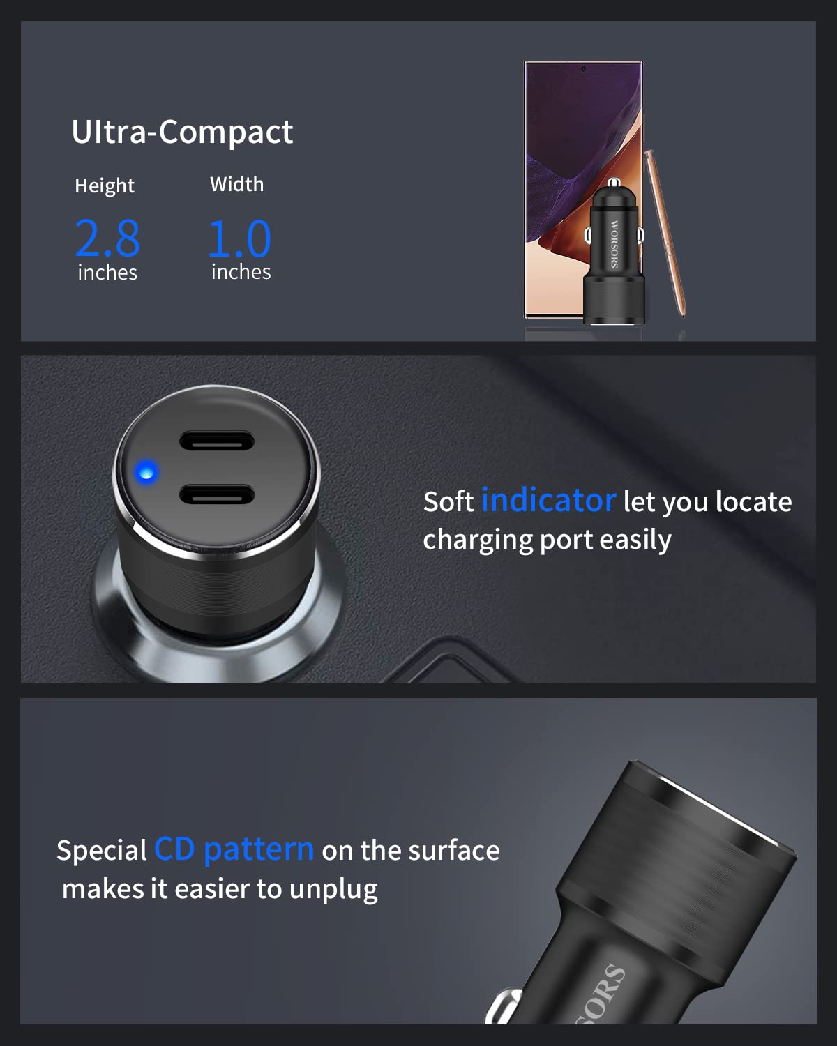 Cargador de coche USB C dual de 45 W, carga súper rápida máxima de 90 W, adaptador de encendedor de cigarrillos de metal de 12 V para iPhone 17 Pro Max/16/15/iPad, Samsung Galaxy S26/S25, teléfonos