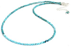 Gempires Genuine Turquoise Beads Beaded Choker Necklace for Women, Perfect Silver and Turquoise Jewelry Gift
