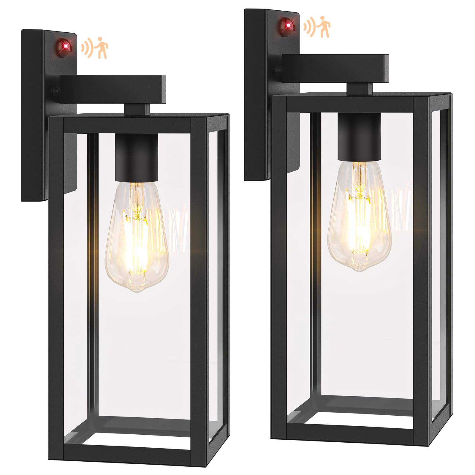 BesLowe Upgraded Motion Sensor Outdoor Wall Lights, 15” Dusk to Dawn Porch Lights Outdoor Wall Sconce Lanterns, 3 Lighting Modes Exterior Lighting Fixtures, Black Outside Lights for House, 2-Pack