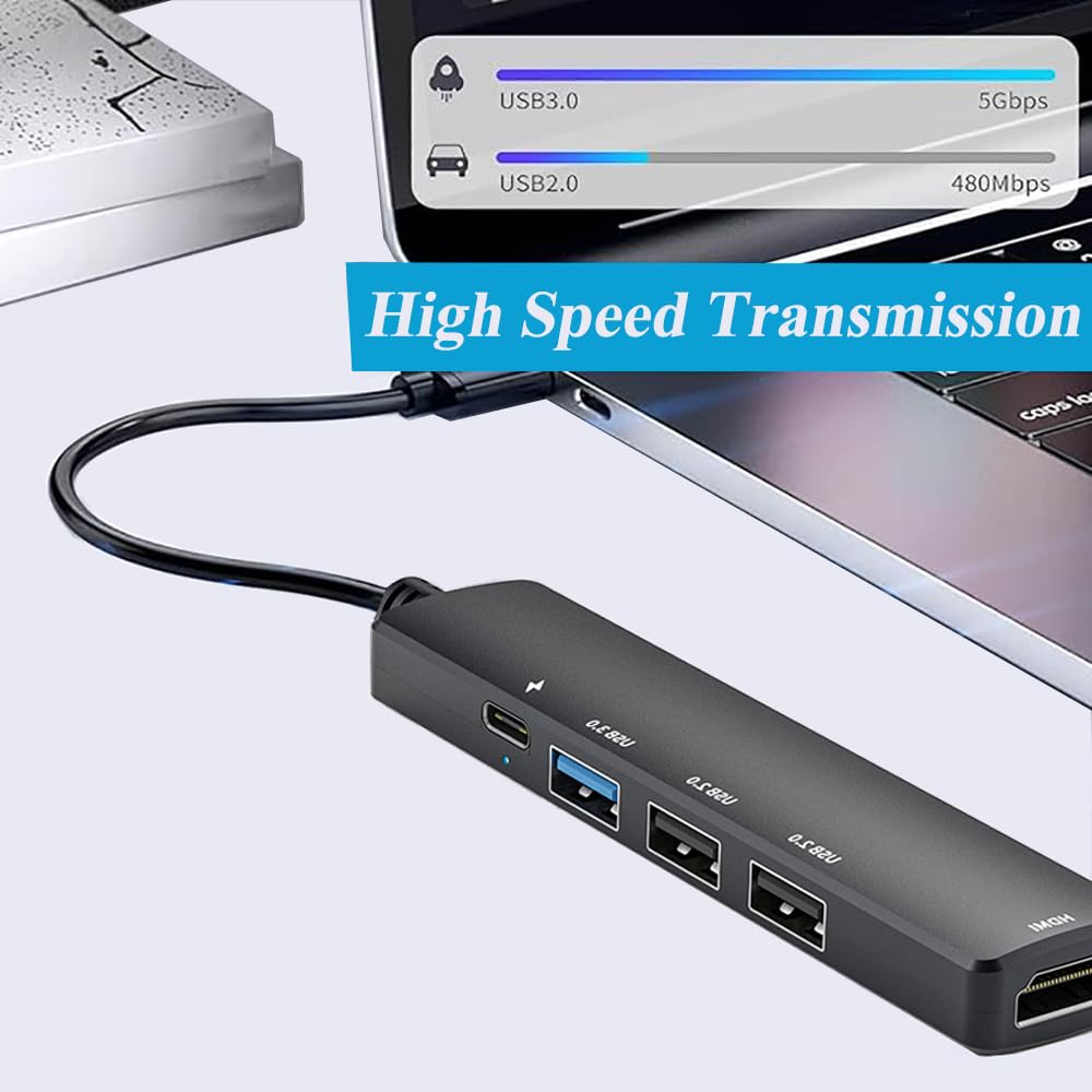 Hub USB C 5 w 1 z HDMI 4K, adapter PD 100 W, szybkie ładowanie typu C, wieloportowy konwerter USB C, kompatybilny z Windows, MacOS, Linux; obsługuje MacBook Air/Pro/M1/M2