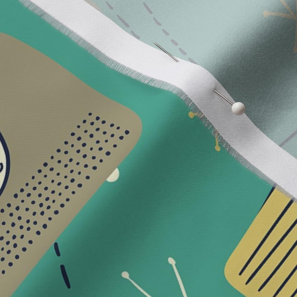 Spoonflower Fabric - Mid Century Radio Atomic Stars Star Vintage Retro Printed on Organic Cotton Sateen Fabric by The Yard - Sewing Quilting Apparel Home Decor