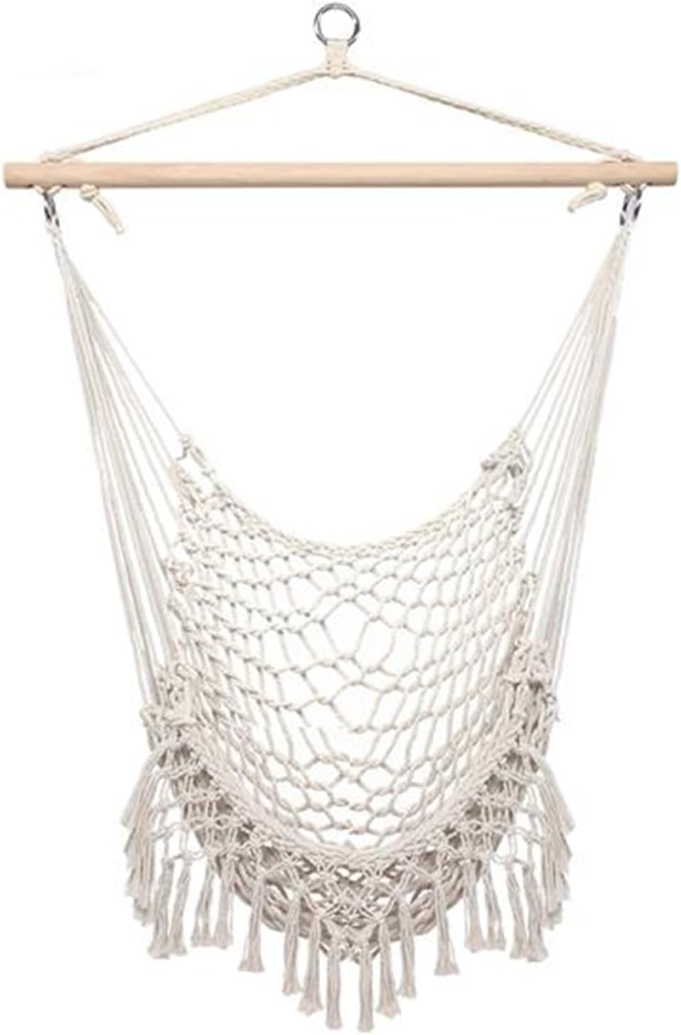 Rope Sling with Tassel Cotton Rope Hanging Chair for Home Outdoor Yard Garden Beige