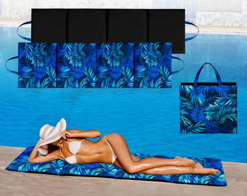 Faltbare Strandmatte 180x50 cm - Wasserabweisend, Komfortable Polsterung - Leicht & Platzsparend - Ideal für Strand, Picknick, Garten & Camping - Made in Poland - Robust und Praktisch - Blue Passion