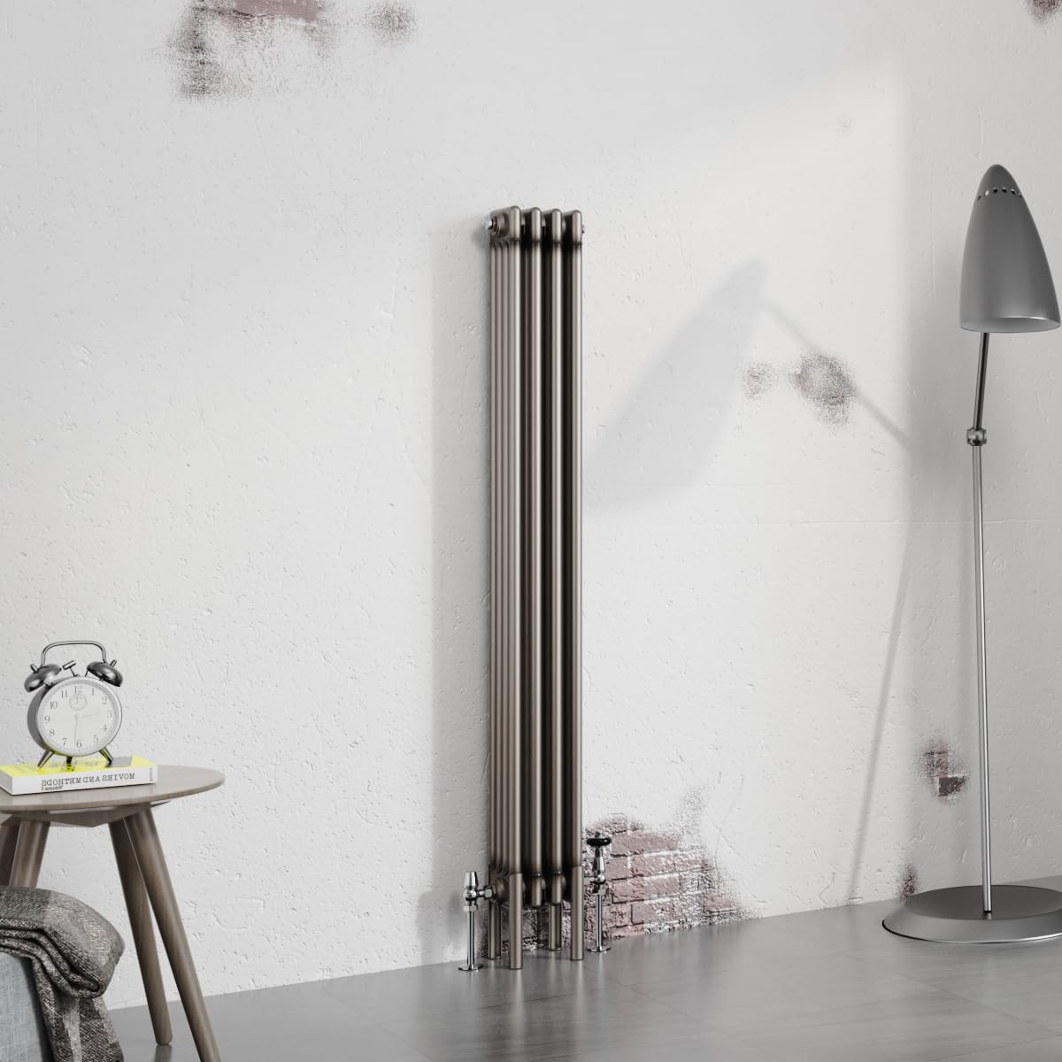 Warmehaus 1500x200mm Raw Metal Vertical 4 Column Radiator Traditional Cast Iron Style Bathroom Radiator Central Heating