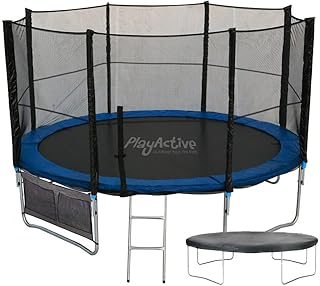 PlayActive 6ft / 8ft / 10ft / 12ft / 14ft / 16ft Kids Trampoline with Safety Enclosure Net, Ladder, Weatherproof Cover, Shoe Bag Included