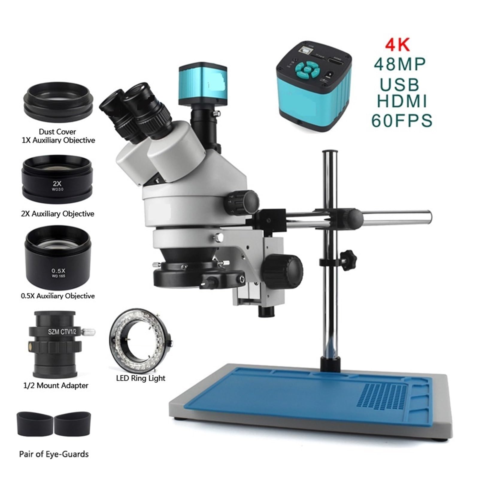 Mikroskop Mikroskop Stereoskopowy 3.5X-90X 38MP HDMI Cyfrowy Mikroskop Przemysłowy USB Kamera Wideo Do Naprawy Lutowania(3.5X-90X CTV 4K-W)