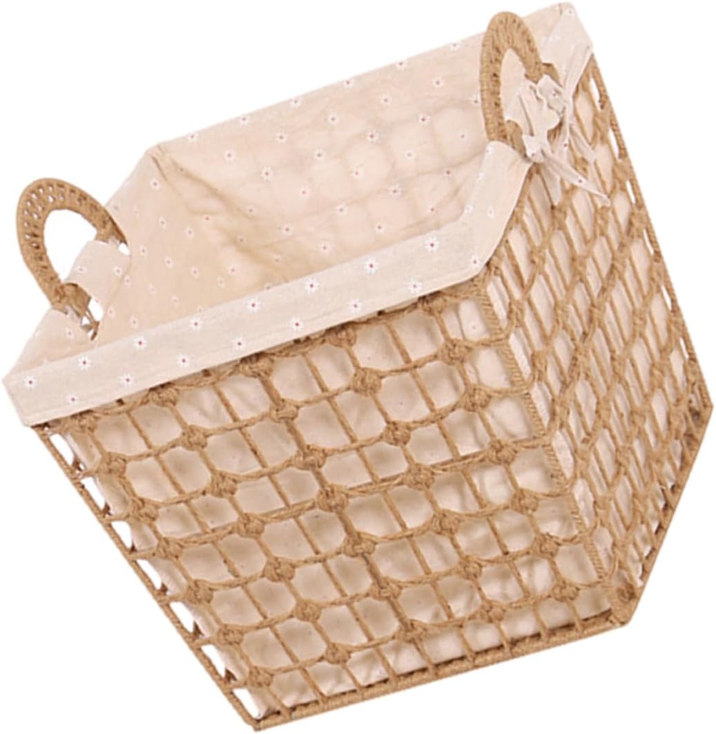 Portable Multi-purpose Laundry Basket Small Square Woven Rope Dirty Clothes Storage Bin for Bathroom Bedroom Living Organizing and Blanket Holder