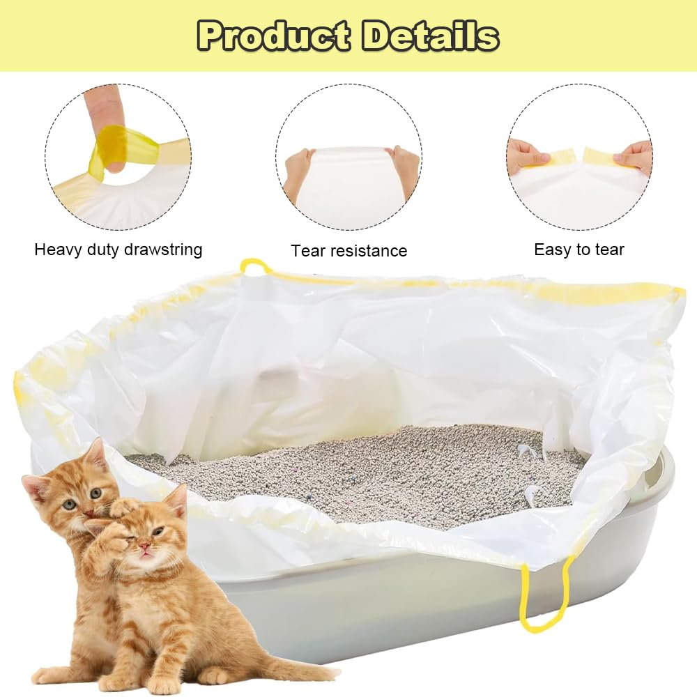 Cat Litter Tray Liners, 20 PCS Cat Litter Bags with Drawstrings and 2 PCS Gold Fixed Clip for Pet Litter Box (79 x 45 cm) - Image 3