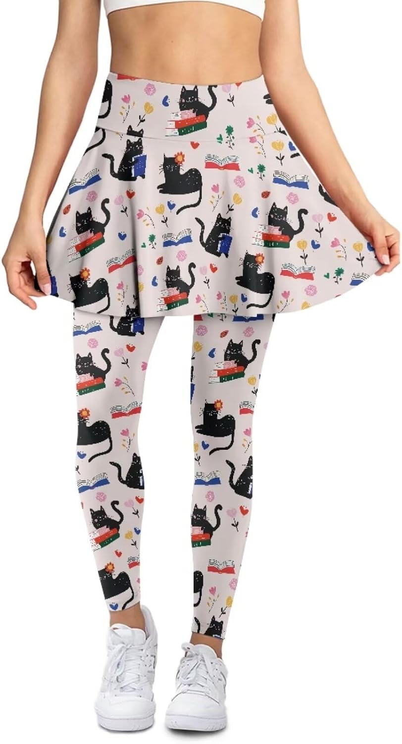 Women's Tennis Skirted Leggings with Pockets School Casual Golf Skirt with Leggings