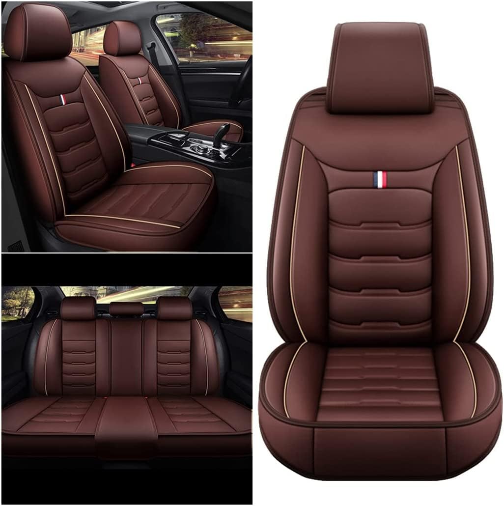 Auto Sitzbezüge Set Autositzbezüge für Hyundai Tucson 2015-2017 2018 2019 2020 2021 2022 2023 2024 2025, Vorne Und Hinten Leder Auto-Schonbezüge Wasserdicht Sitzschoner Zubehör,Coffee