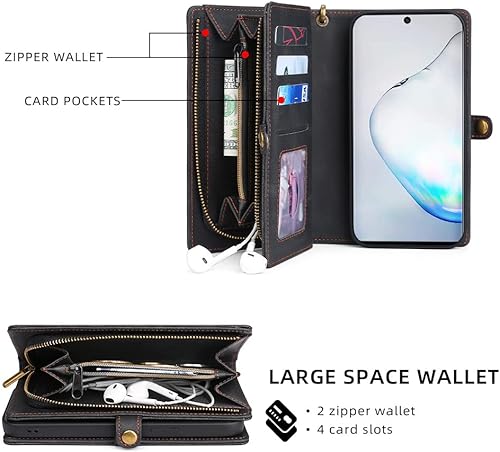 Miniatura 3 de Asuwish Funda de teléfono para Samsung Galaxy Note 10 5G con cremallera, funda desmontable con protector de pantalla de vidrio templado y tarjetero