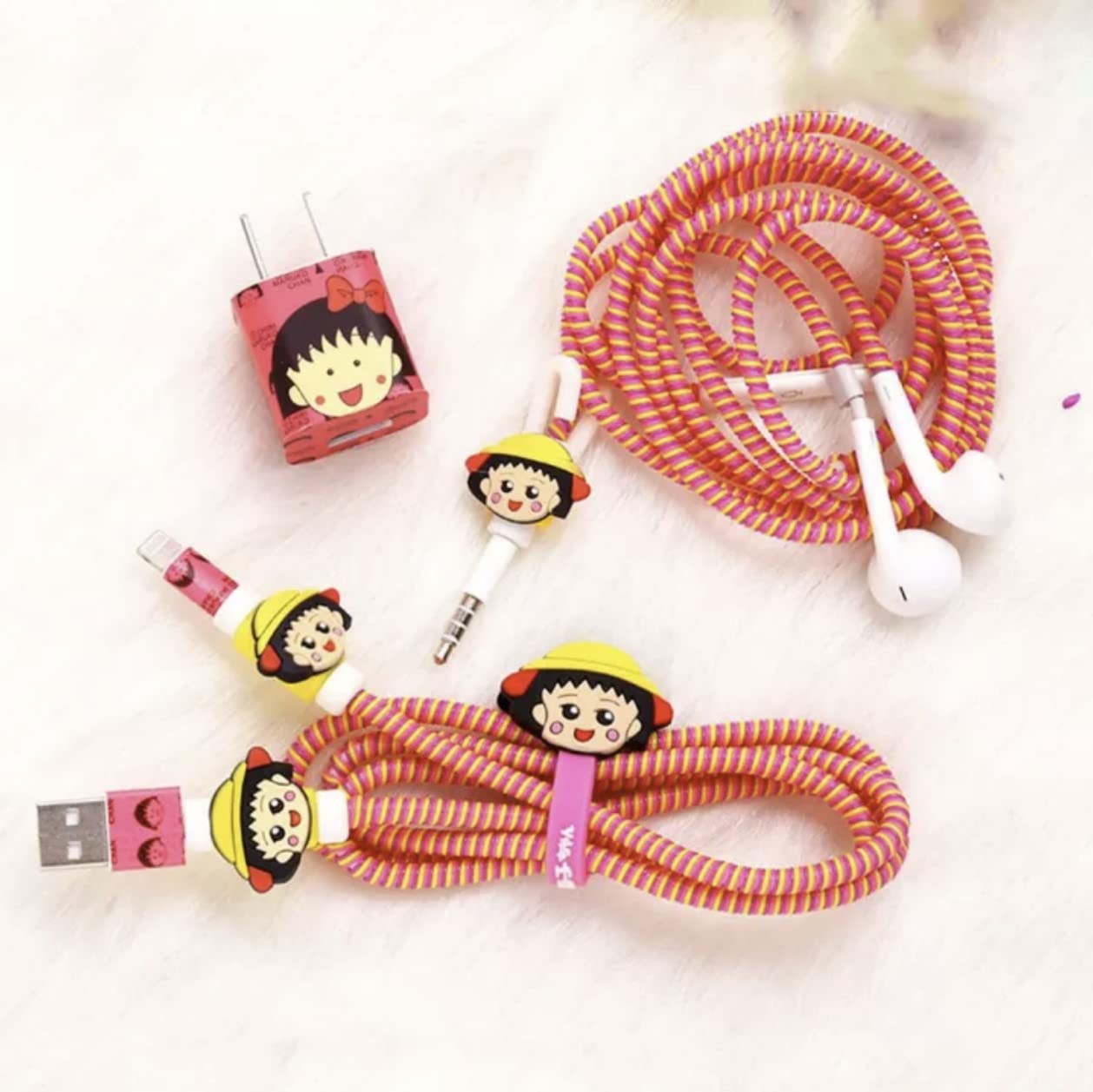Careflection 6in1 Multi Combo Spiral USB Cable Protectors + Earphones