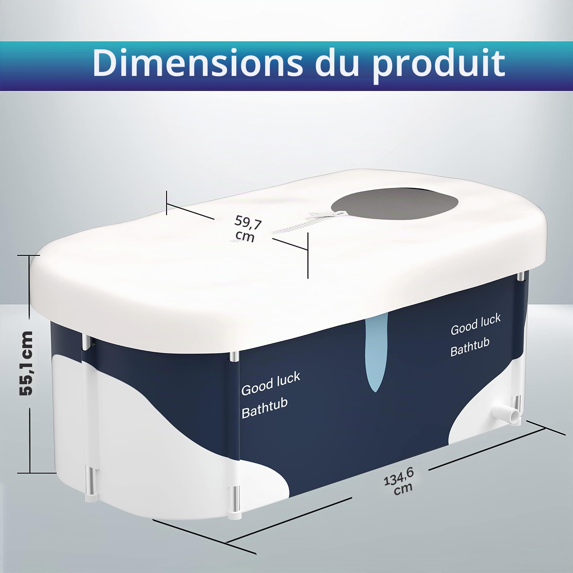 Baignoire pliable portable extra large de 140 cm avec cadre en métal pour adulte, baignoire SPA familiale avec couvercle pour petite salle de bain (Style de lait S1)