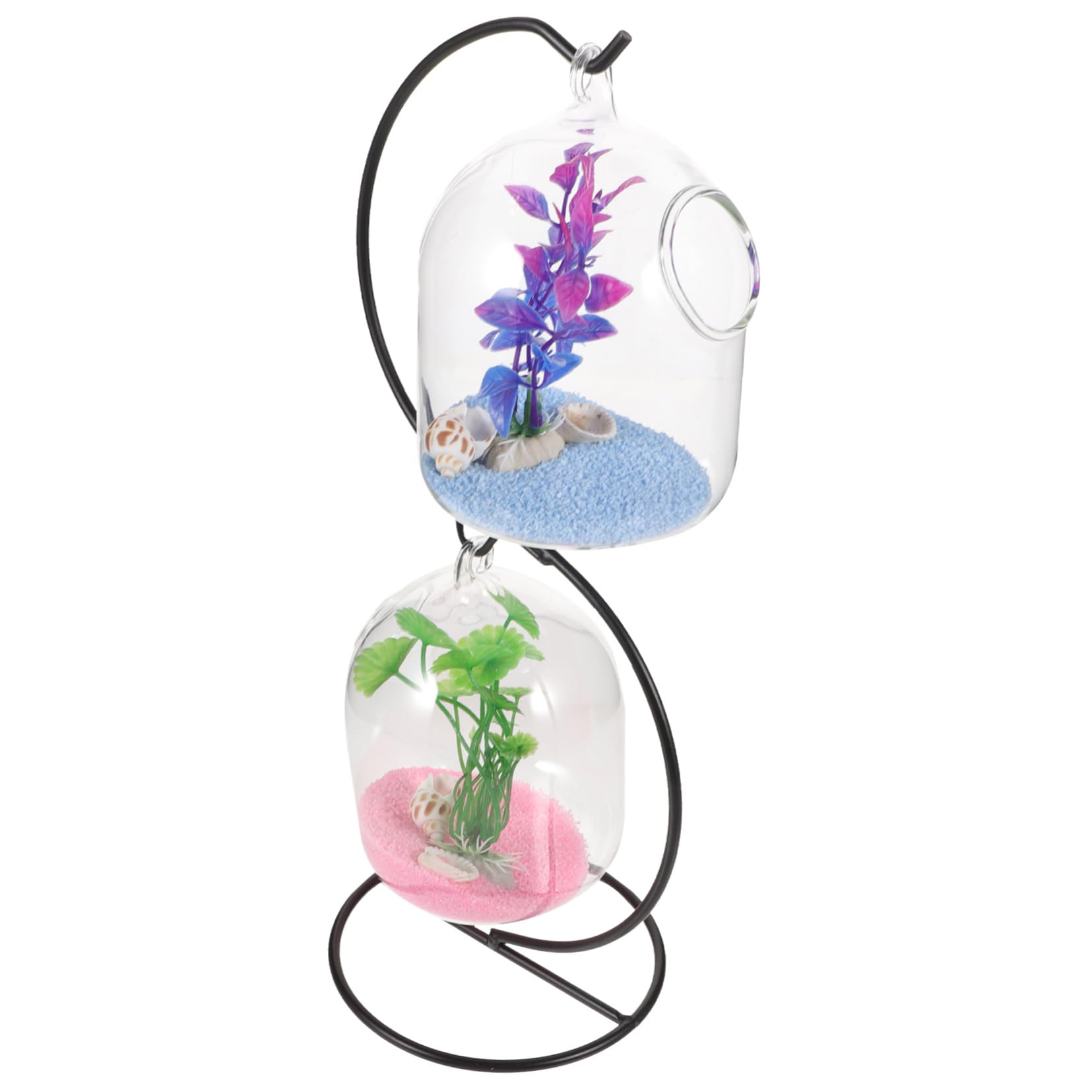 BESTOYARD 1 ensemble d'aquarium en verre à suspendre avec support - Petit aquarium de bureau - Accessoires de poisson - Réservoir délicat Betta - Aquarium de bureau - Mini aquarium en fer