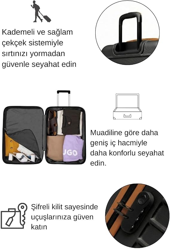 3'lü Valiz Seti Büyük Boy - Orta Boy - Kabin Boy Siyah-Taba 1168