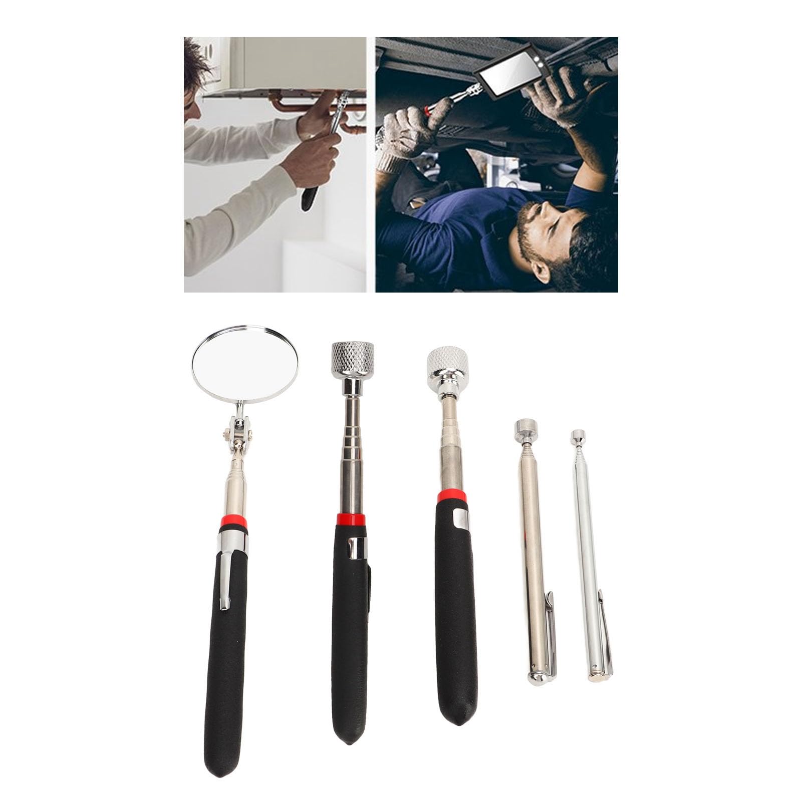 Kit de Herramientas de Recolección de Telescopio Magnético de 5 Piezas, 15 Lb 10 Lb 3.5 Lb 1.5 Lb Magnética Magnética y Espejo de Inspección Redonda, para una Visualización